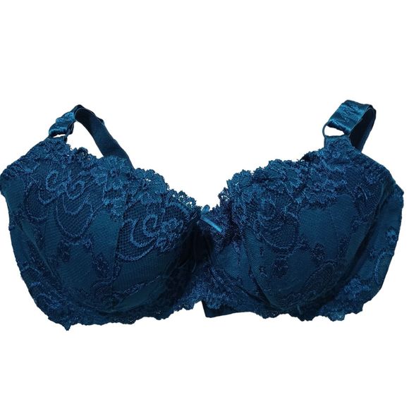 Secret Treasures Blue Green Lace Underwire Bra Sz 38D Nylon & Spandex Padded - Picture 6 of 9
